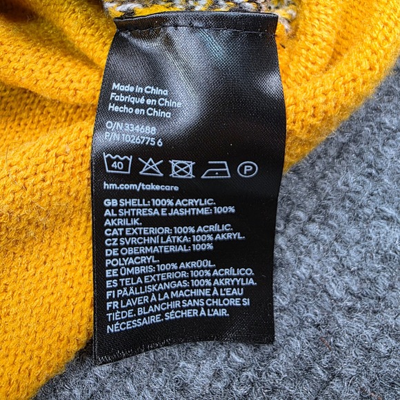 H&M Divided Yellow Plaid Mock Neck Cropped Sweater Women's Size M Winter - Picture 5 of 6